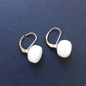 14k Dangle faux pearl earrings.
